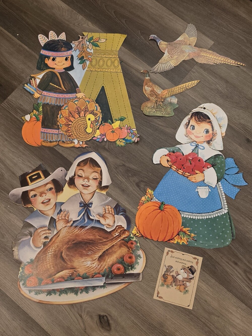 Vintage Thanksgiving Die Cuts Lot Retro Pilgrim Turkey Cardboard Fall Decor 8pc
